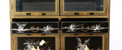 Hand Painted Decorated Black Lacquer Giltwood China Cabinet