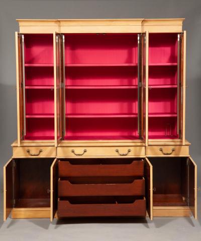 Hand Painted Decorated Front Neoclassical Style Breakfront Secretary Bookcase