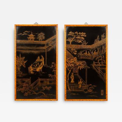 Hand Painted Gilt Decorated Chinoiserie Panels Hanging Wall Art Work