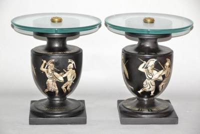 Hand Painted Italian Mid Century Black and White Urn End Tables circa 1940