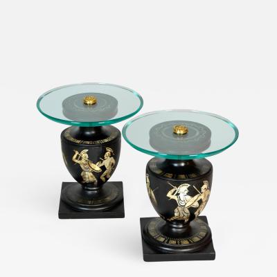 Hand Painted Italian Mid Century Black and White Urn End Tables circa 1940