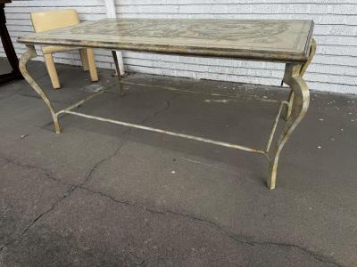 Hand Painted Italian Wrought Iron with Wood Top Table