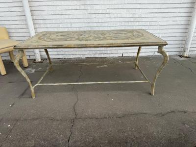 Hand Painted Italian Wrought Iron with Wood Top Table