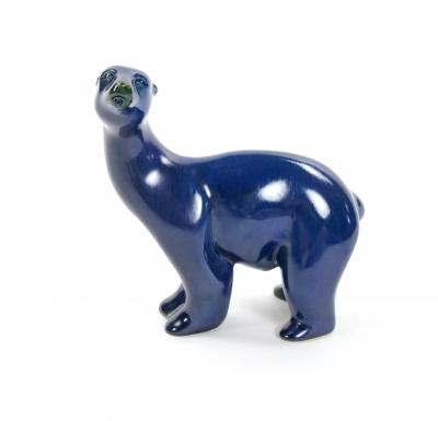 Hand Painted Porcelain Cobalt Blue Greenish Iridescent Decorative Sculpture