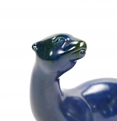 Hand Painted Porcelain Cobalt Blue Greenish Iridescent Decorative Sculpture