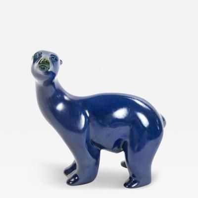 Hand Painted Porcelain Cobalt Blue Greenish Iridescent Decorative Sculpture