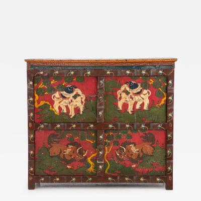 Hand Painted Tibetan Cabinet Early 20th Century