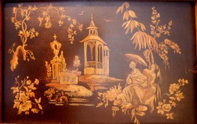 Hand Painted Wood Chinoiserie Panels Trumeau Mirror