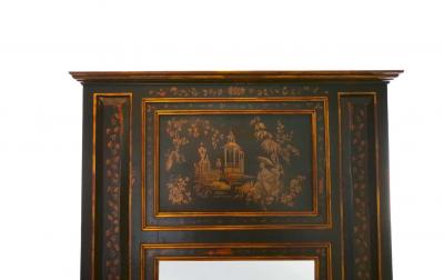 Hand Painted Wood Chinoiserie Panels Trumeau Mirror