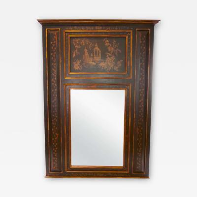 Hand Painted Wood Chinoiserie Panels Trumeau Mirror
