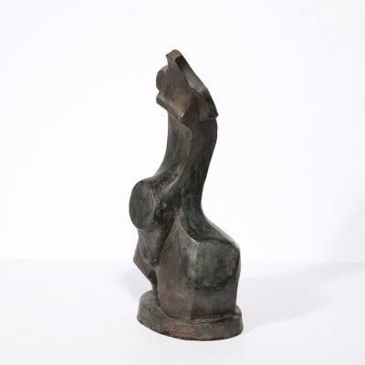 Hand Sculpted French Cubist Abstract Sculpture in Terracotta Signed Philip 