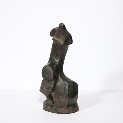 Hand Sculpted French Cubist Abstract Sculpture in Terracotta Signed Philip 