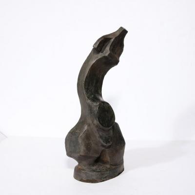 Hand Sculpted French Cubist Abstract Sculpture in Terracotta Signed Philip 