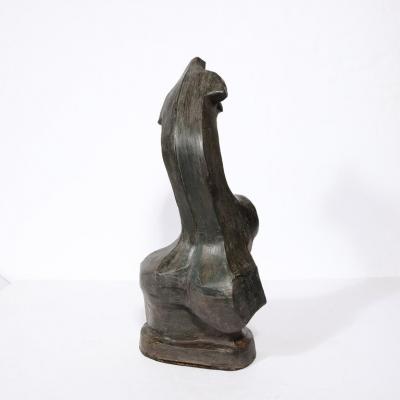 Hand Sculpted French Cubist Abstract Sculpture in Terracotta Signed Philip 