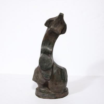Hand Sculpted French Cubist Abstract Sculpture in Terracotta Signed Philip 