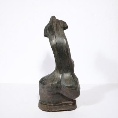 Hand Sculpted French Cubist Abstract Sculpture in Terracotta Signed Philip 