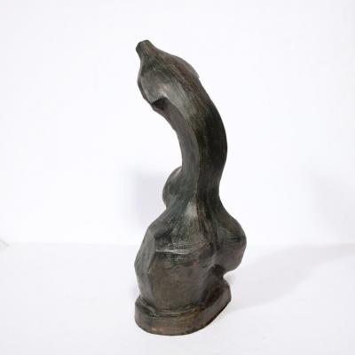 Hand Sculpted French Cubist Abstract Sculpture in Terracotta Signed Philip 