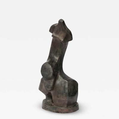 Hand Sculpted French Cubist Abstract Sculpture in Terracotta Signed Philip 