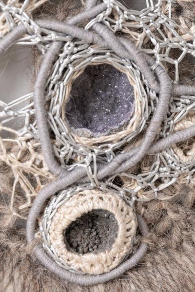 Hand Woven Textile Artwork w Embedded Gemstones by Fiber Artist Barbara Coburn