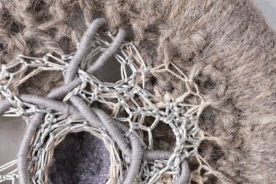 Hand Woven Textile Artwork w Embedded Gemstones by Fiber Artist Barbara Coburn
