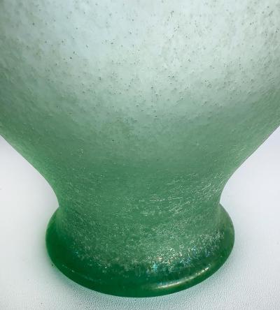 Hand blown Murano Celadon Venetian Scavo Glass Urn Vase 2 Handles