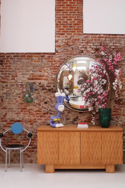 Hand carved Oak Brutalist Style Sideboard with Four Doors Italy