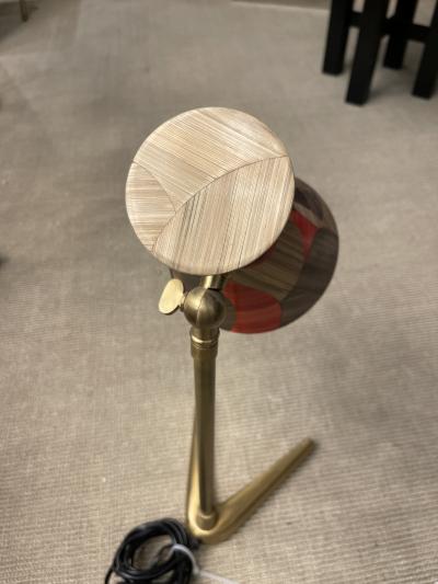Hand made table lamp with straw marquetry shade