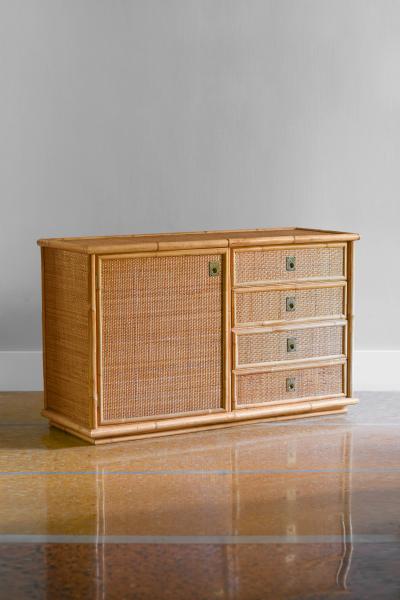 Hand woven rattan and bamboo sideboard 1970