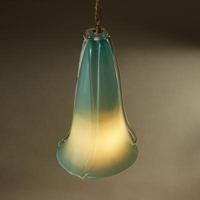 Handblown fluted Italian aqua Murano pendant