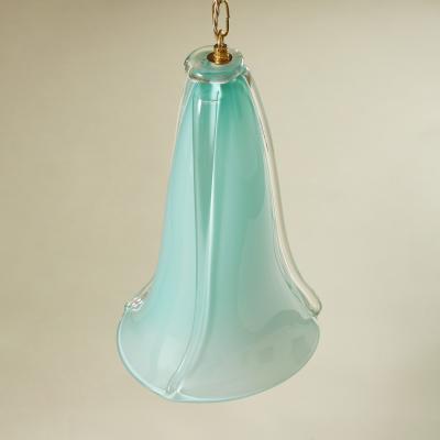 Handblown fluted Italian aqua Murano pendant