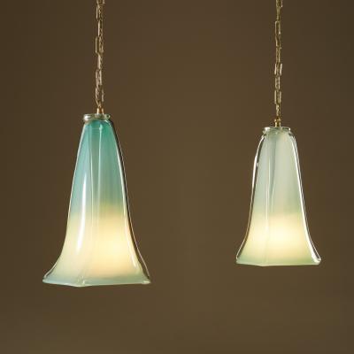 Handblown fluted Italian aqua Murano pendant