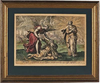 Handcolored Engraving of the Second Vision of Esdras Italy circa 1700