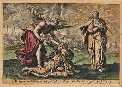 Handcolored Engraving of the Second Vision of Esdras Italy circa 1700