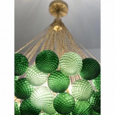 Handcrafted Balloton Murano Glass Sphere Lighting Fixture in Green Color