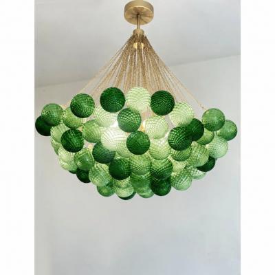 Handcrafted Balloton Murano Glass Sphere Lighting Fixture in Green Color