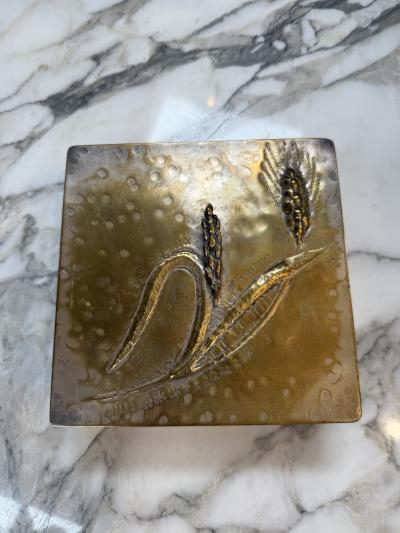 Handcrafted Brass Box with Wheat Relief Design