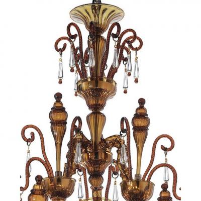 Handcrafted Brown Ca Rezzonico Chandelier With Curled Murano Glass Details