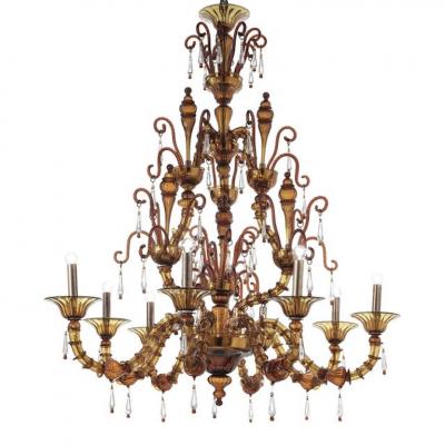 Handcrafted Brown Ca Rezzonico Chandelier With Curled Murano Glass Details