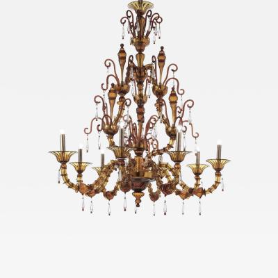 Handcrafted Brown Ca Rezzonico Chandelier With Curled Murano Glass Details