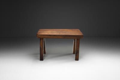 Handcrafted Brutalist Solid Oak Side Table the Netherlands 1970s