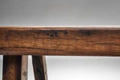 Handcrafted Brutalist Solid Oak Side Table the Netherlands 1970s