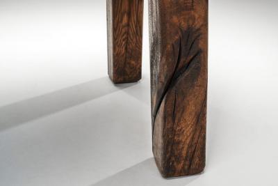 Handcrafted Brutalist Solid Oak Side Table the Netherlands 1970s