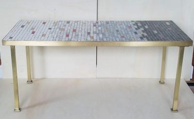 Handcrafted Studio Ceramic Tile Mosaic and Brass Coffee Table circa 1950