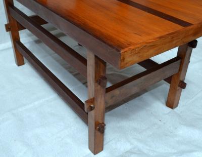 Handcrafted Studio End Table with Mixed Wood Inlay and Pegs circa 1955