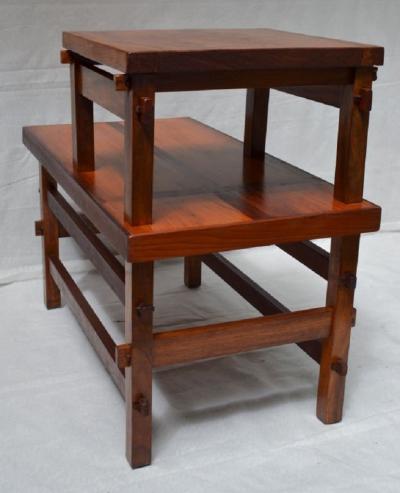 Handcrafted Studio End Table with Mixed Wood Inlay and Pegs circa 1955