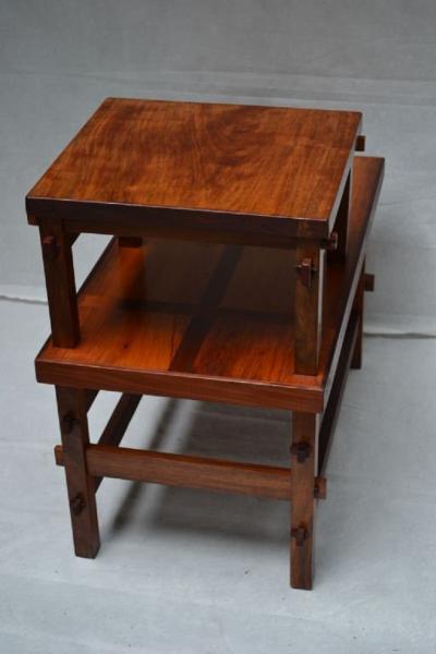 Handcrafted Studio End Table with Mixed Wood Inlay and Pegs circa 1955