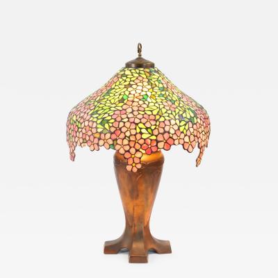 Handel Leaded Stained Glass Apple Blossom Table Lamp