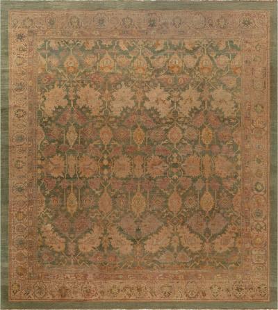 Handmade Antique Turkish Oushak Beige Green Purple Rug