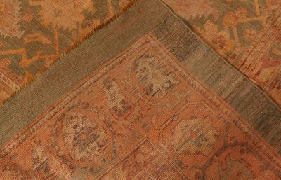 Handmade Antique Turkish Oushak Beige Green Purple Rug