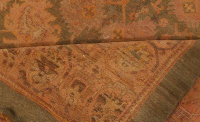 Handmade Antique Turkish Oushak Beige Green Purple Rug